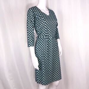 4 Funky Flavours Green White Geo Floral V Neck Belted Fit & Flare Dress SzXS NWT